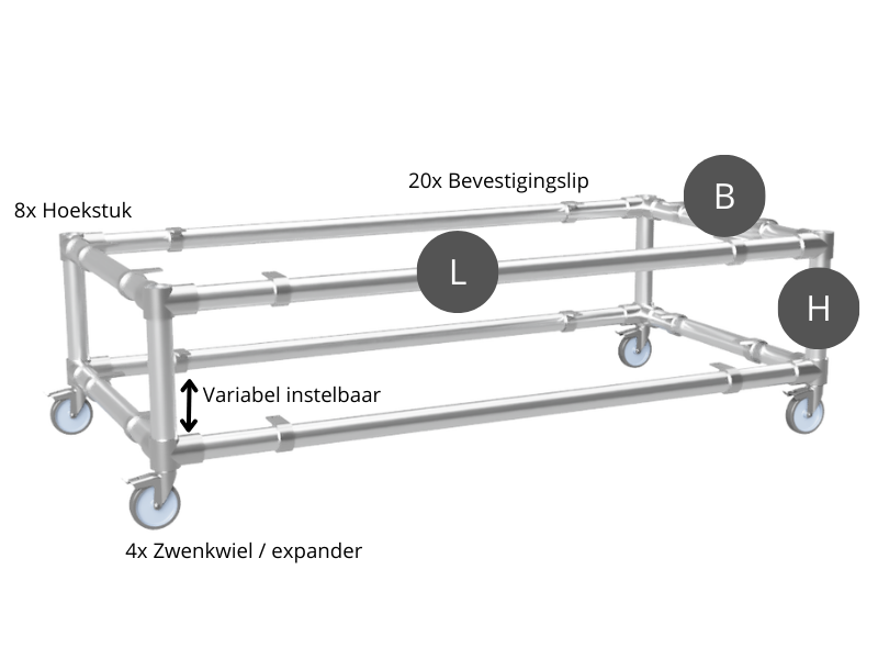 Steigerbuis tv meubel voor steigerhout uit buis Ø 26,9 mm met wielen